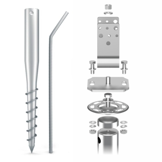 MAXERIO® 100 cm 3er U-Set TILT Schraubfundamente inkl. 10 cm Pfostenträger (U-Winkel - feuerverzinkt); Ø 60 x 2; M12